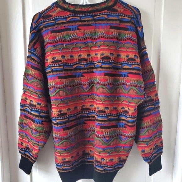 3D Textured Coogi Style Multicolour Wool Sweater Vintage 90s Medium - Picture 4 of 4
